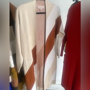 Philosophy Cream and Brown Striped Cardigan